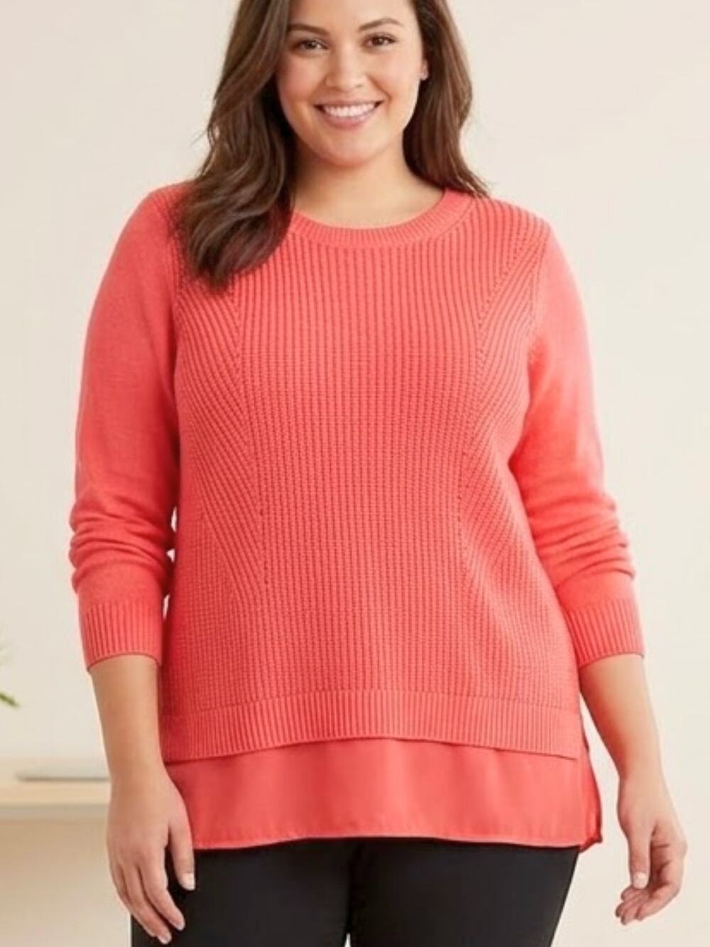 CROFT & BARROW Melon Pink Layered Look Sweater XXL - 2X